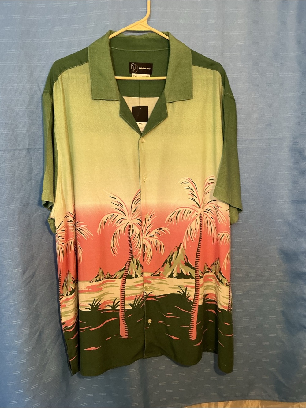 Original Use Green and Coral Palm-Print Camp Shirt